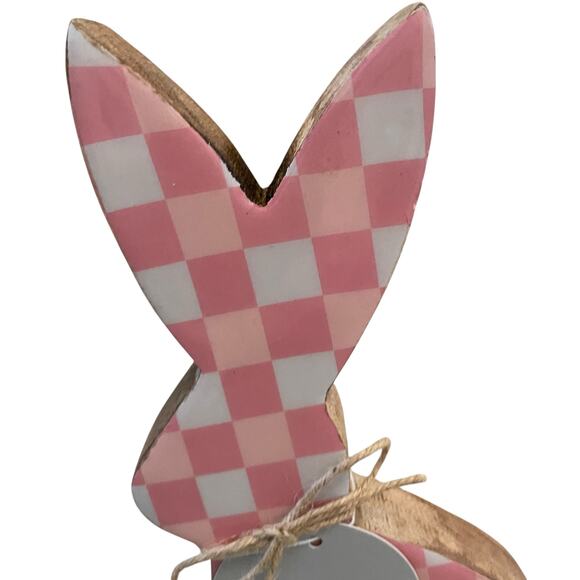 Design Styles Pink & White Checkered Wooden and Enamel Bunny Easter Decor New - Picture 3 of 12